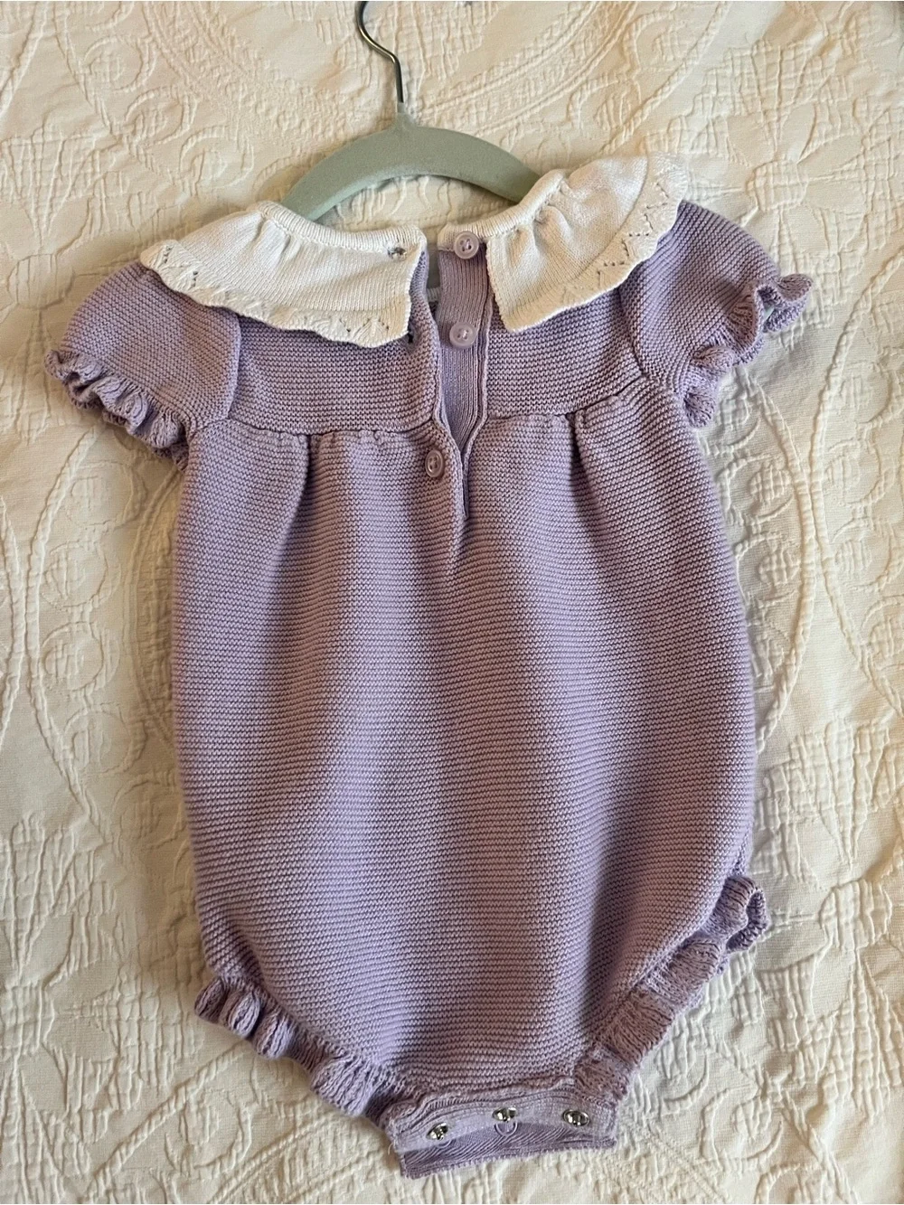Janie and Jack Lavender Knit One-Piece with White Ruffle Collar, Size 0-3